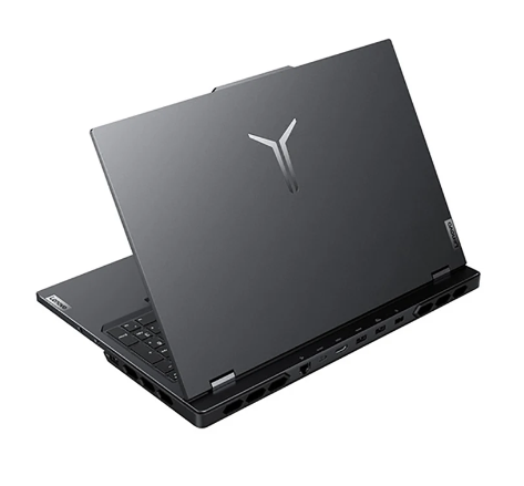 Black laptop with a brand logo on a white background