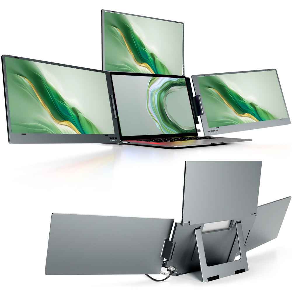 Portable Laptop Triple Screen Monitor - Enhance Your Productivity with 14” Multi-Display Solution