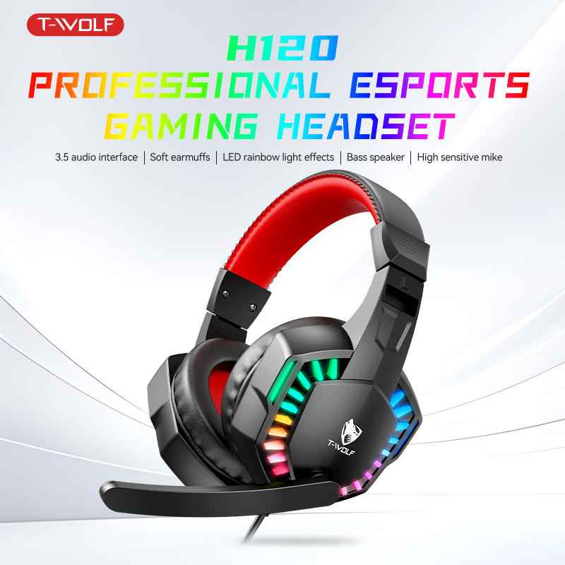 T-WOLF H120 RGB Gaming Headset - Premium PC Gamer Headphones for Ultimate Sound Experience