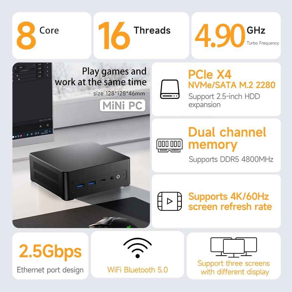 Gaming Mini PC AMD R7 6800HX | Radeon 680M | 16GB DDR5 | 512GB–1TB SSD | Win 11 Pro | Compact Gamer Tower