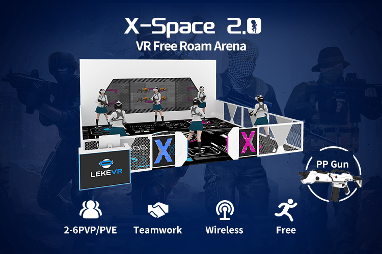VR Free Roam Arena with X-Space 2.0 branding and features listed.