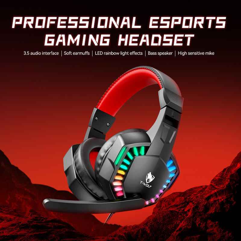 T-WOLF H120 RGB Gaming Headset - Premium PC Gamer Headphones for Ultimate Sound Experience