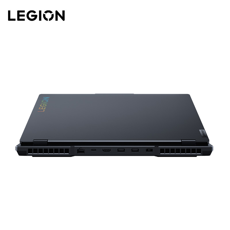 Black laptop with LEGION branding on a white background