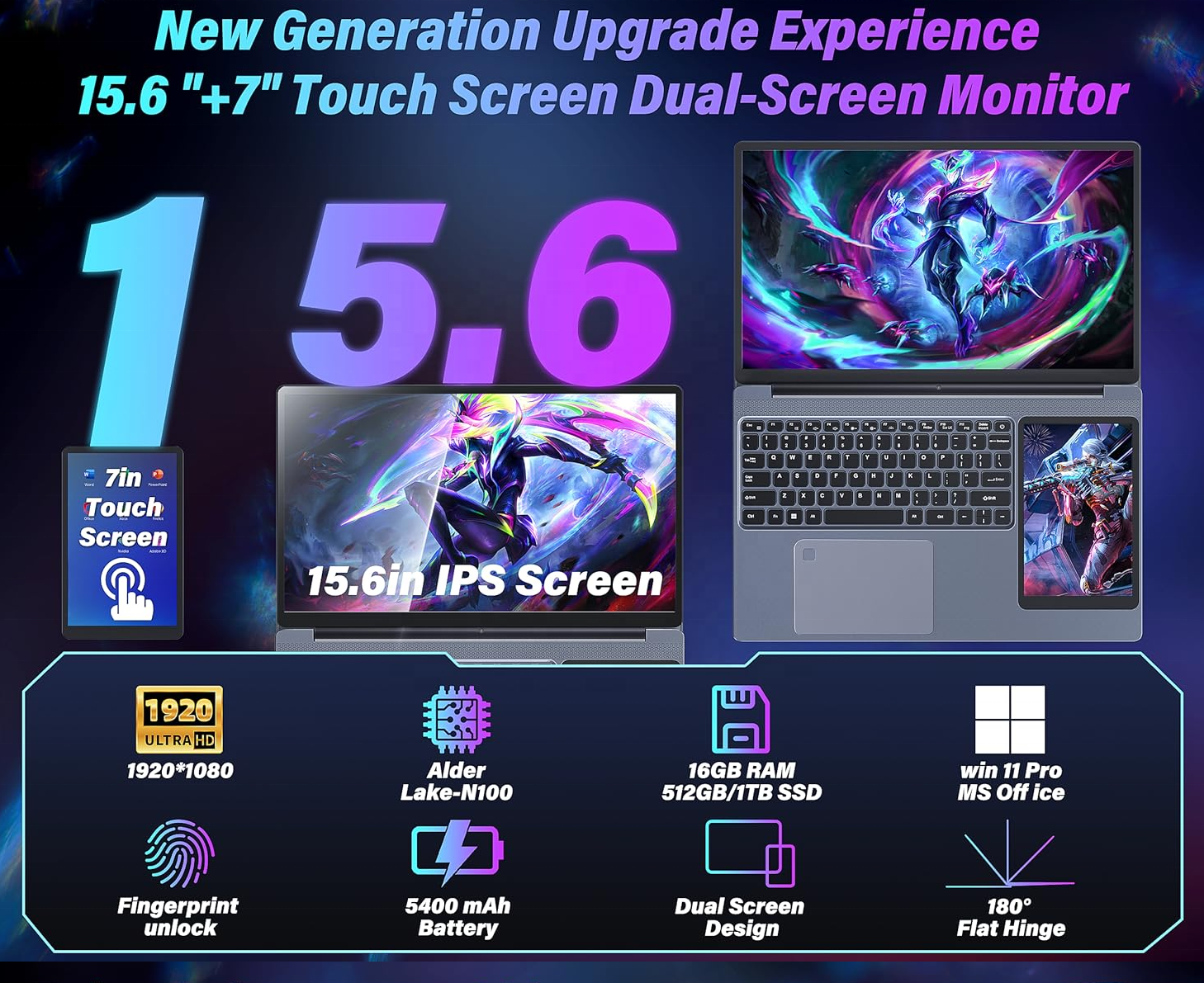 Dual Screen Laptop 15.6'' – Touch & Backlit Pro for Enhanced Productivity