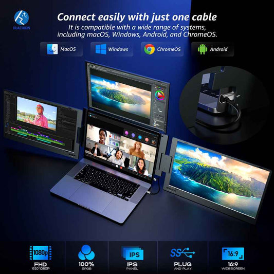 Portable Laptop Triple Screen Monitor - Enhance Your Productivity with 14” Multi-Display Solution