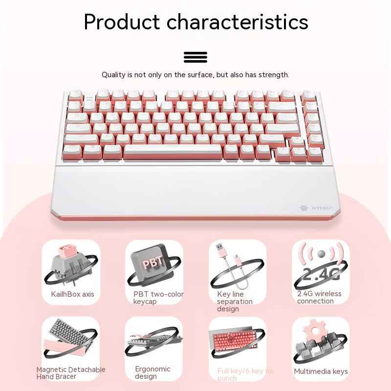 Pink Wireless Mechanical Gaming Keyboard - 82 Key RGB Wireless
