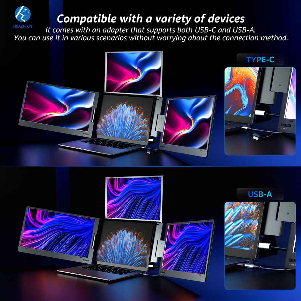 Portable Laptop Triple Screen Monitor - Enhance Your Productivity with 14” Multi-Display Solution