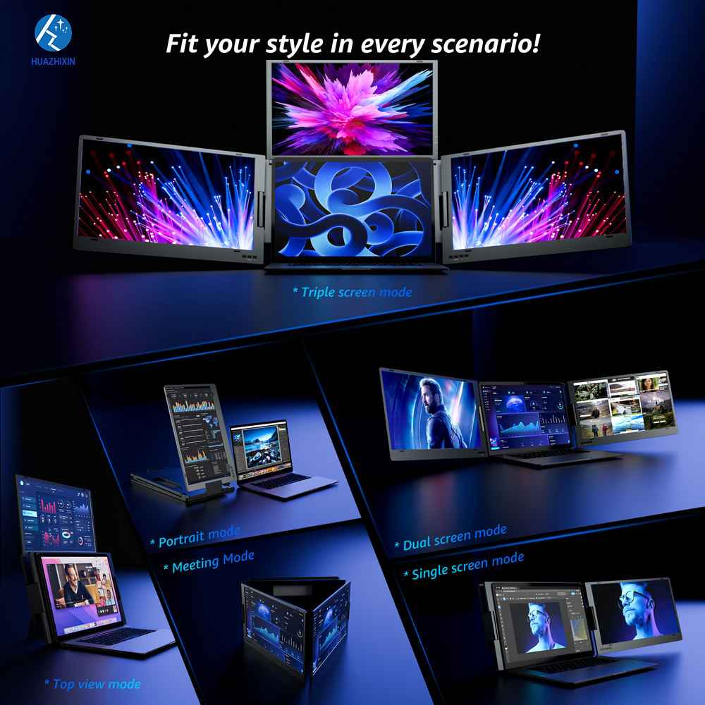 Portable Laptop Triple Screen Monitor - Enhance Your Productivity with 14” Multi-Display Solution