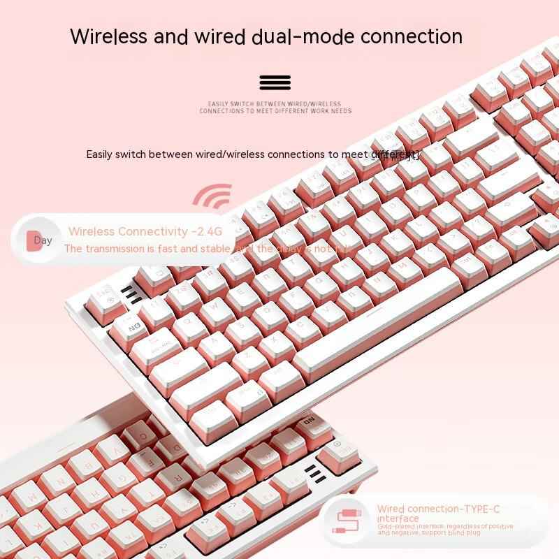 Pink Wireless Mechanical Gaming Keyboard - 82 Key RGB Wireless