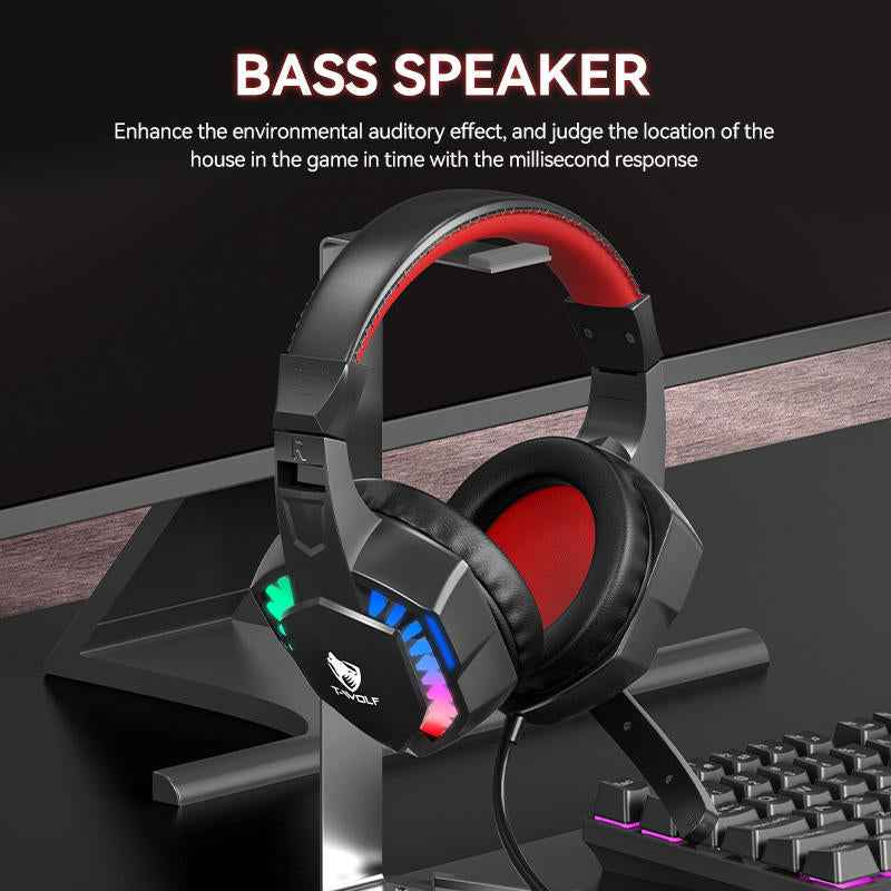 T-WOLF H120 RGB Gaming Headset - Premium PC Gamer Headphones for Ultimate Sound Experience